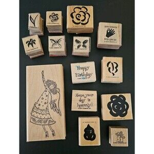 Stampin-up! Birthday & Flowers 14 Wood Rubber Stamps For Crafts Or Card Making